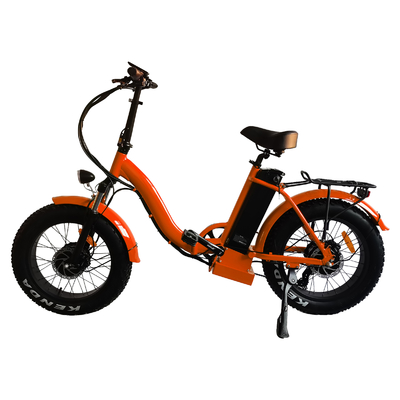 دراجة كهربائية هجينة صغيرة قابلة للطي للرجال برتقالية 48 فولت دراجة كهربائية قابلة للطي مع نظام مساعدة دواسة